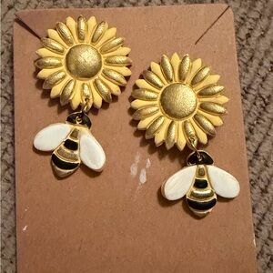 Gold Sunflower and Bee Handmade Polymer Clay Earrings